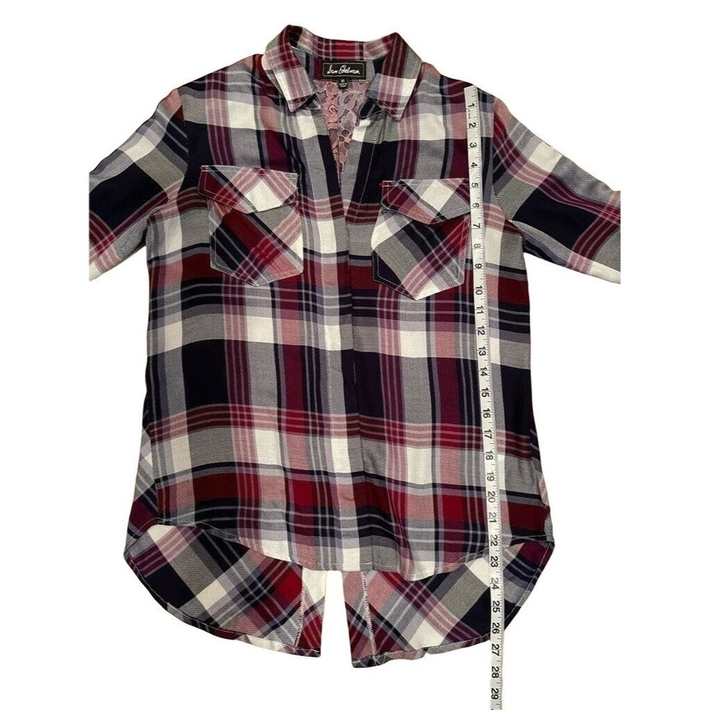 Sam Edelman Womens Riley Button Front Shirt Multicolor Plaid Lace Split Back XS - Picture 11 of 11